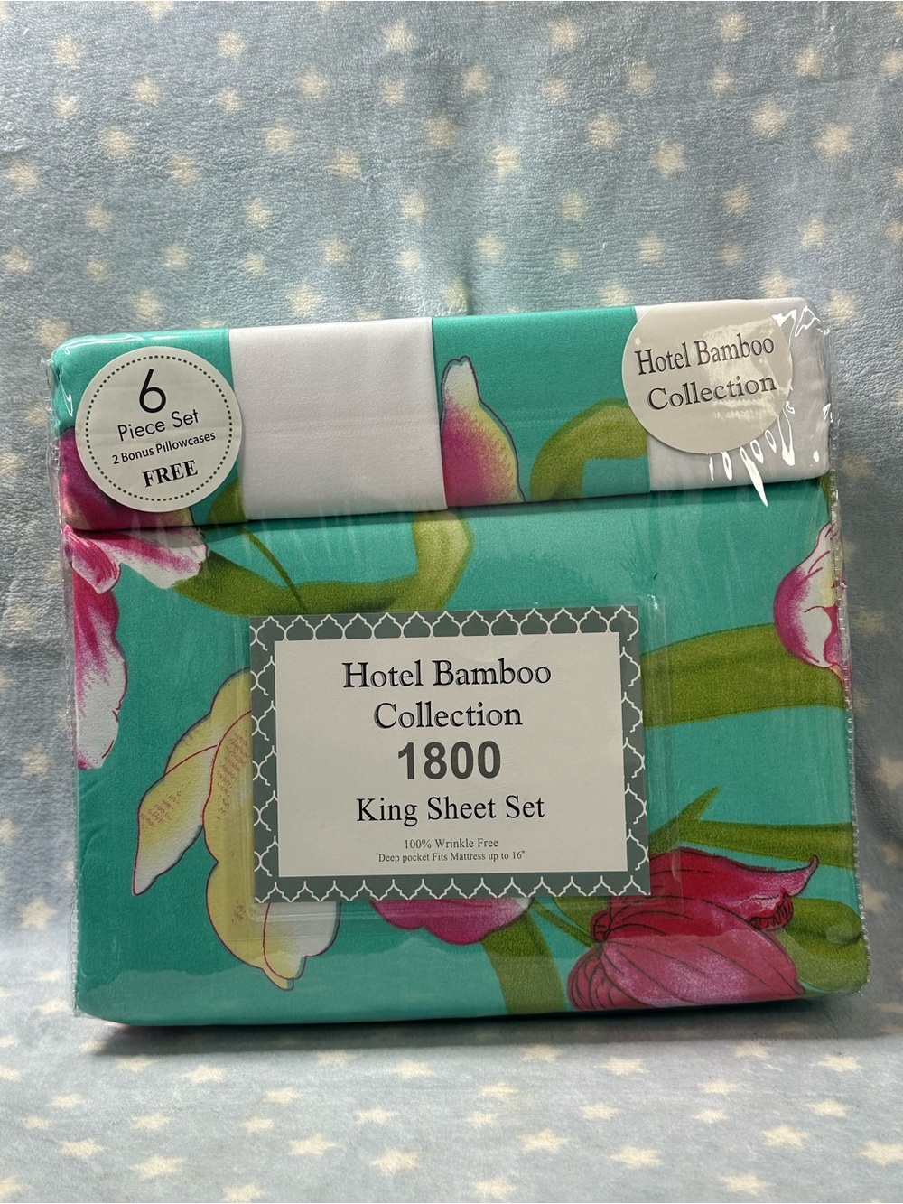 Hotel Collection 1800 King Sheet Set - Teal with Pink Floral